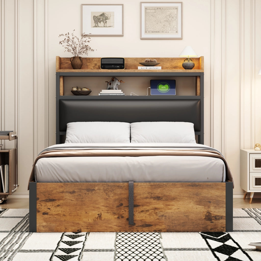 LETTO Contenitore 90x200 cm Nero con meccanismo idraulico e USB