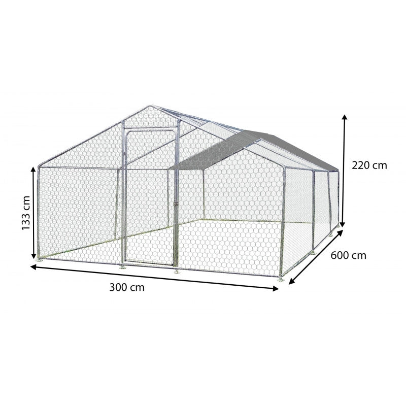 Recinto per animali 3x6 m – struttura acciaio zincato con rete e tetto telonato altezza 2,2 m – ENC306032GJM Foresta