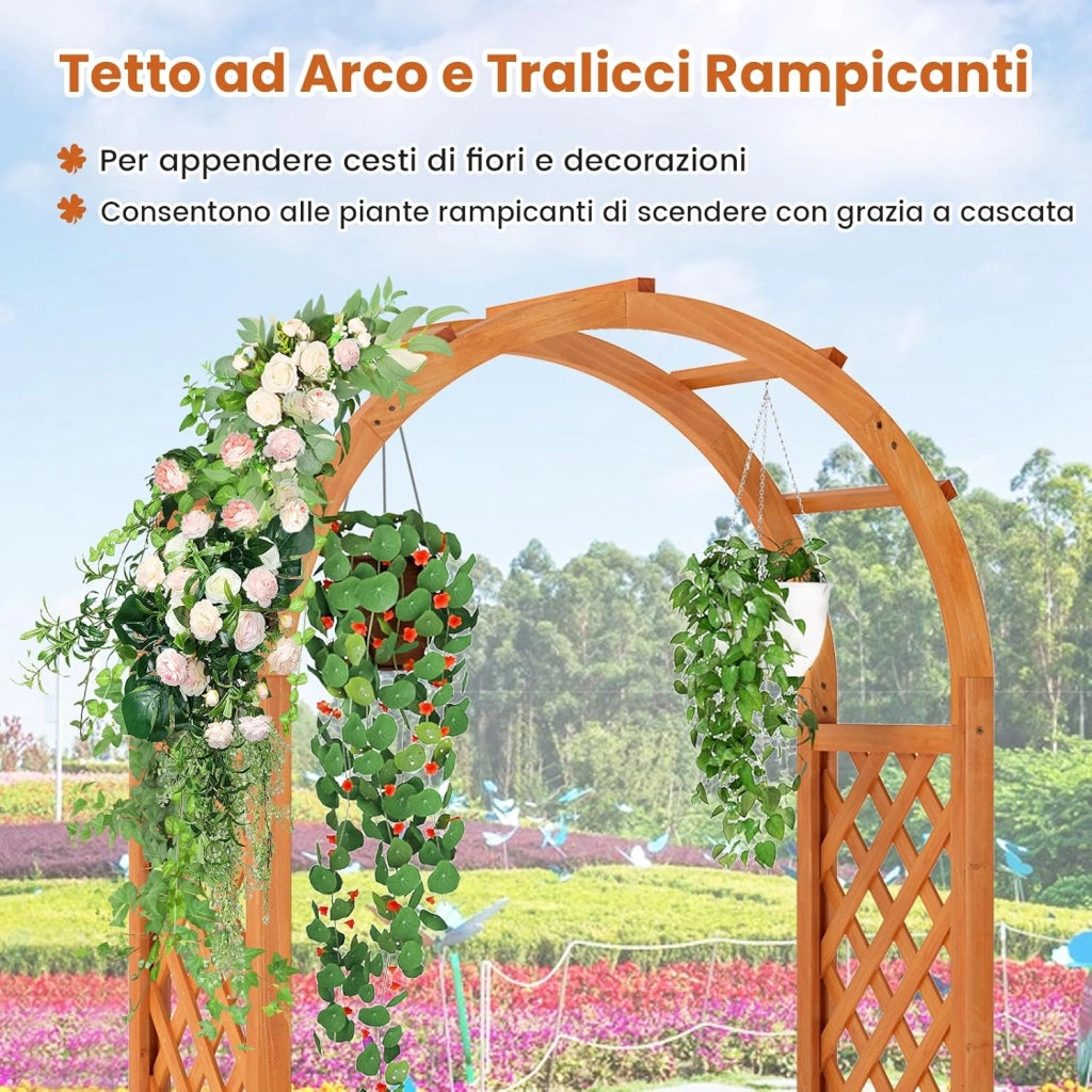 Letto da Giardino Rialzato in Legno, Orto Rialzato Verticale con Griglia, Tetto Curvo, Fodera e Drenaggio, Fioriera Grande per Cortile, Giardino e Patio, 83 x 36 x 146 cm