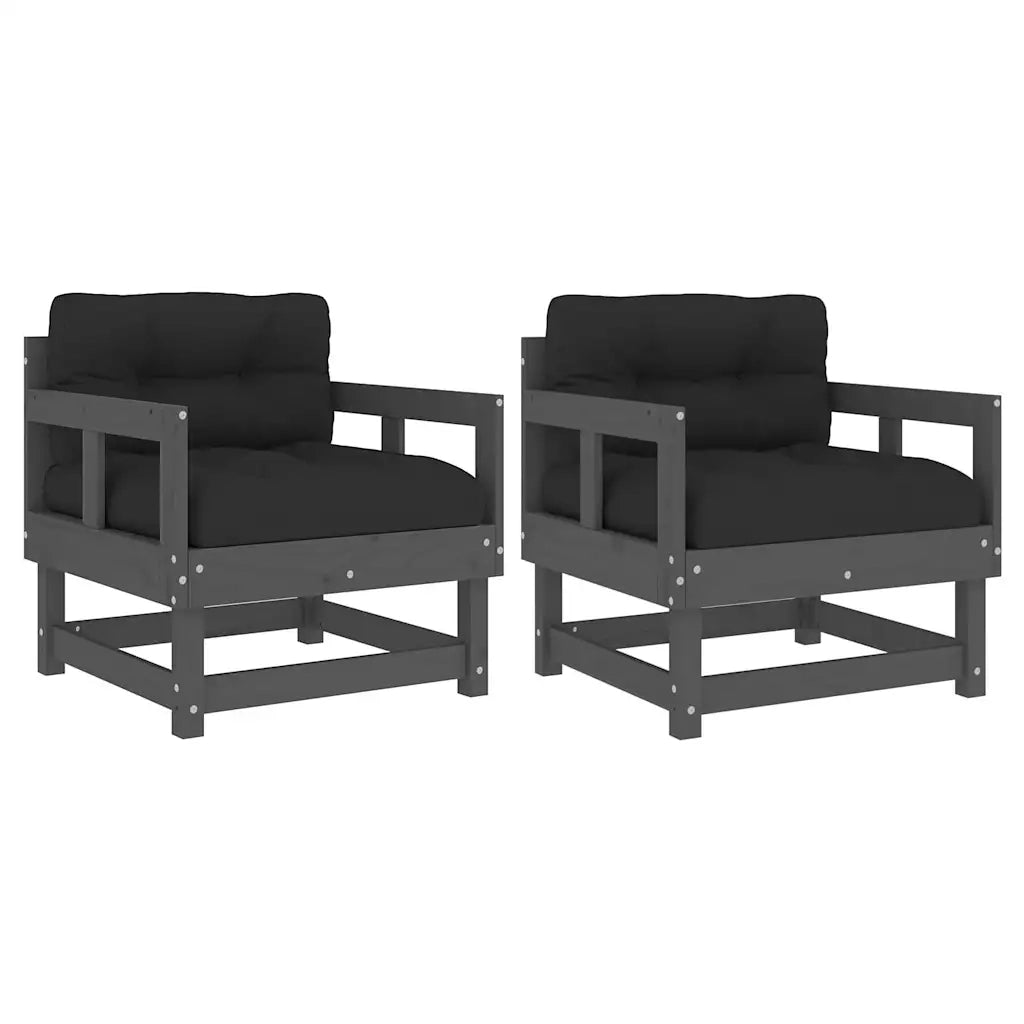 Sedia da patio-Sedie da Giardino con Cuscini 2pz Legno Massello di Pino Grigio 674385