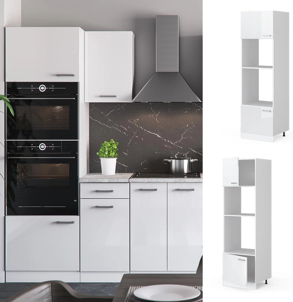 Mobile cucina microonde R-Line, Bianco lucido, 60 cm, per la libera combinazione all'interno di sistemi cucina modulari
