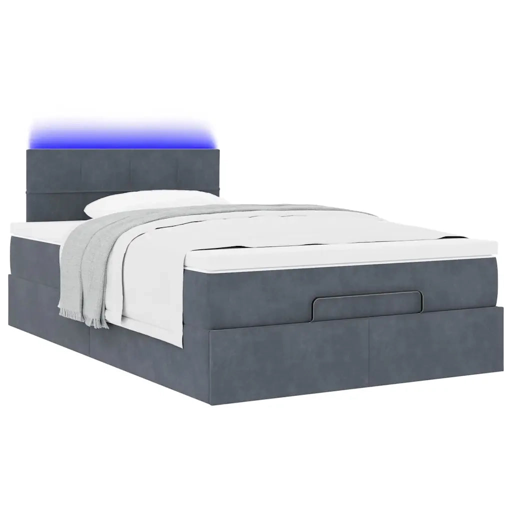 vidaXL Pouf Letto con Materasso e LED Grigio Scuro 120x190cm Velluto