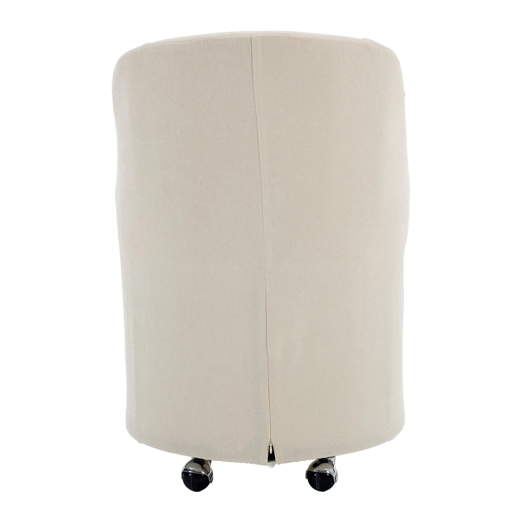 Set di 2 sedie da pranzo in chenille beige con ruote