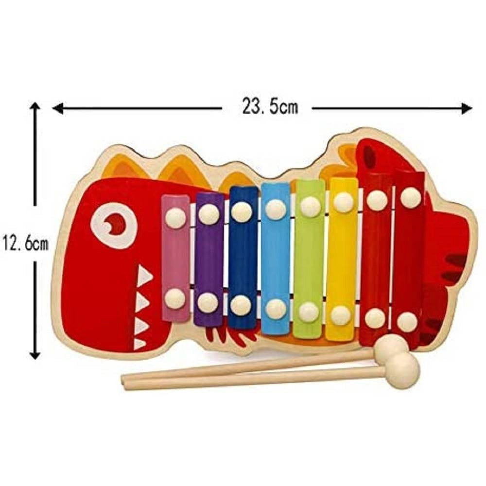 Trade Shop - Xilofono In Legno Giocattolo Musicale Per Bambini 8 Note Dinosauro Multicolore -