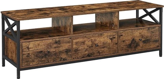 Cassa TV Industriale - 3 Lavelle - Console TV - Mobile TV in Legno - Cassa TV Industriale - Struttura a Spiga - Acciaio - Nero-bianco - 147 x 40 x 50 cm (L x P x A)