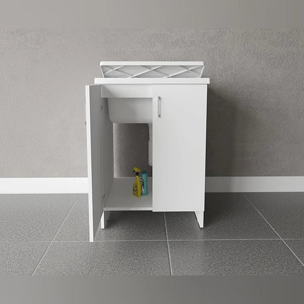 Lavatoio con mobile in nobilitato idrofugo W100 spessore 18 mm colore bianco 50x60 cm mod.
