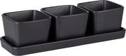 Set di piatti per snack - 4 pezzi di piatti per snack, su un tavolo di ceramica di alta qualità con 3 × 300 ml ciotole. Ideale per tapas, snack e finger food. Dimensioni: 30 × 10 × 8 cm, colore: nero