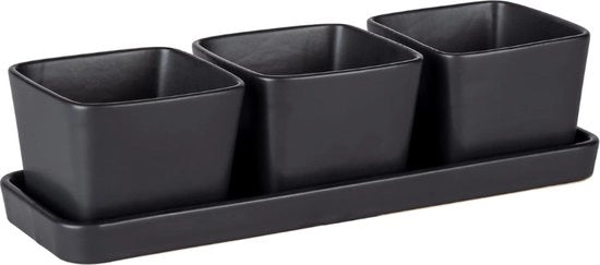 Set di piatti per snack - 4 pezzi di piatti per snack, su un tavolo di ceramica di alta qualità con 3 × 300 ml ciotole. Ideale per tapas, snack e finger food. Dimensioni: 30 × 10 × 8 cm, colore: nero