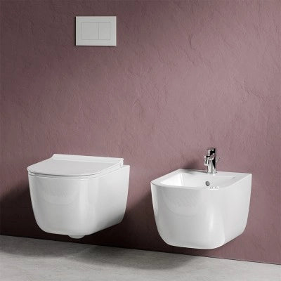 Wc sospeso Rimless Mirto in ceramica lucida con scarico a parete