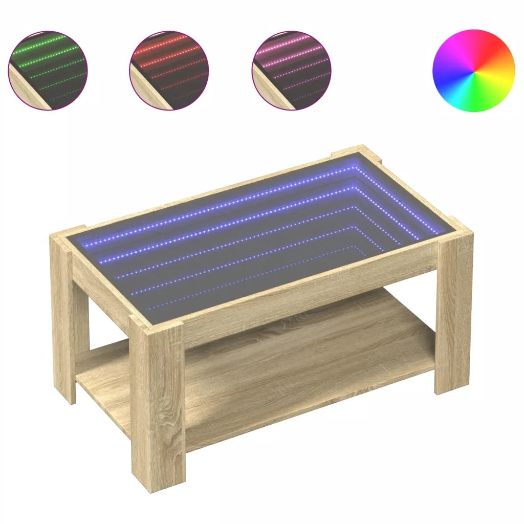 Tavolino Salotto con LED-Tavolino da soggiorno-Tavolo Rovere Sonoma 93x53x45 cm Multistrato