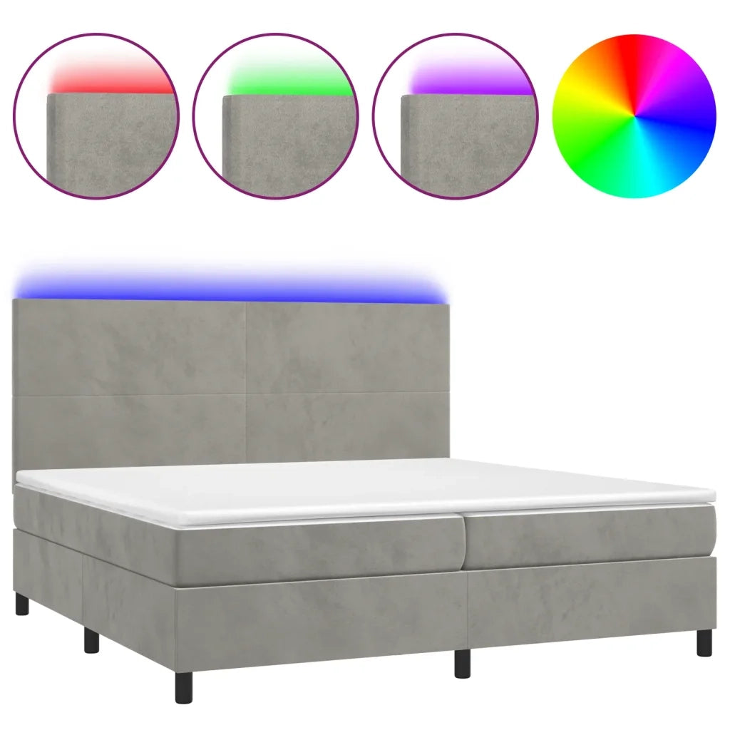 Letto a Molle Materasso e LED Grigio Chiaro 200x200 cm Velluto