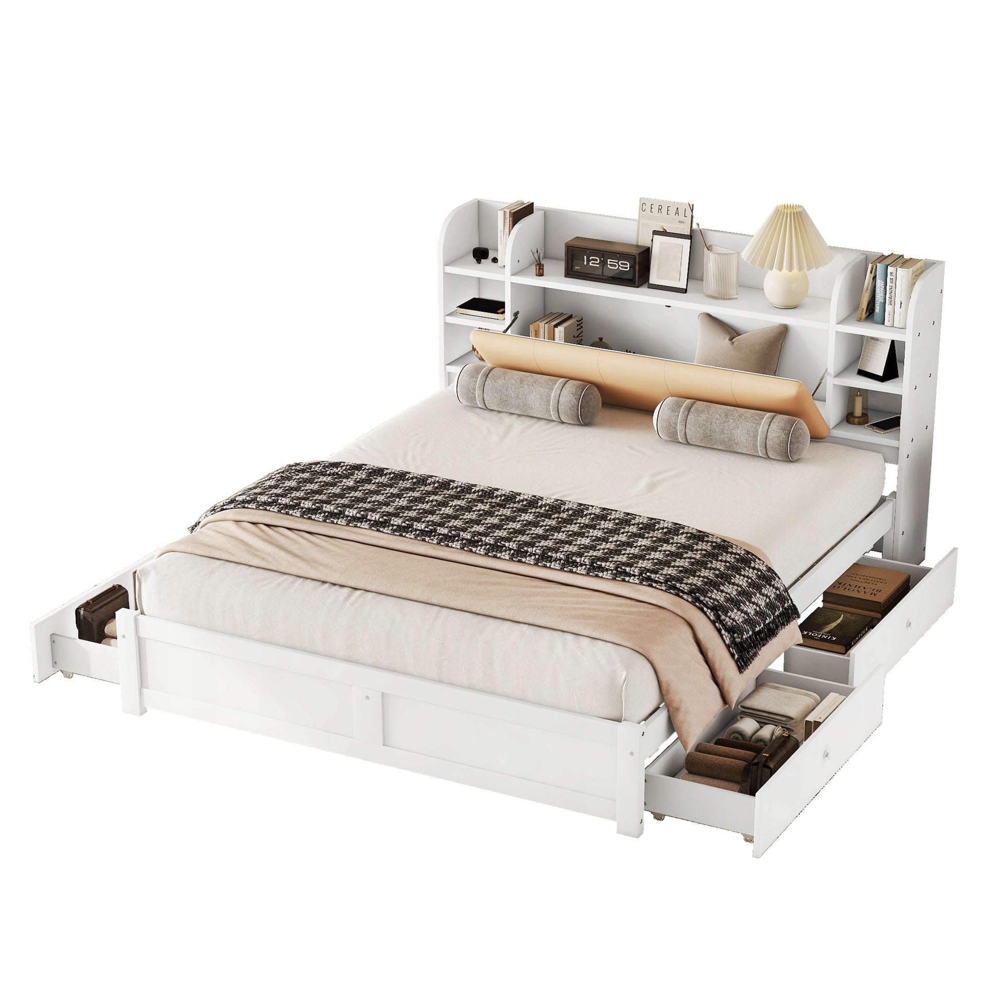 Letto matrimoniale con testiera - Xylo - 180x200 - Bianco - 4 cassetti