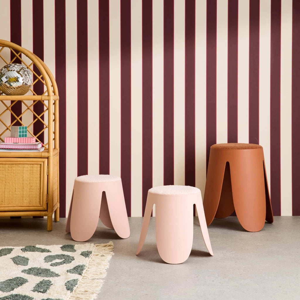 Sgabello impilabile per bambini in bouclé testurizzato, set di 2, rosa