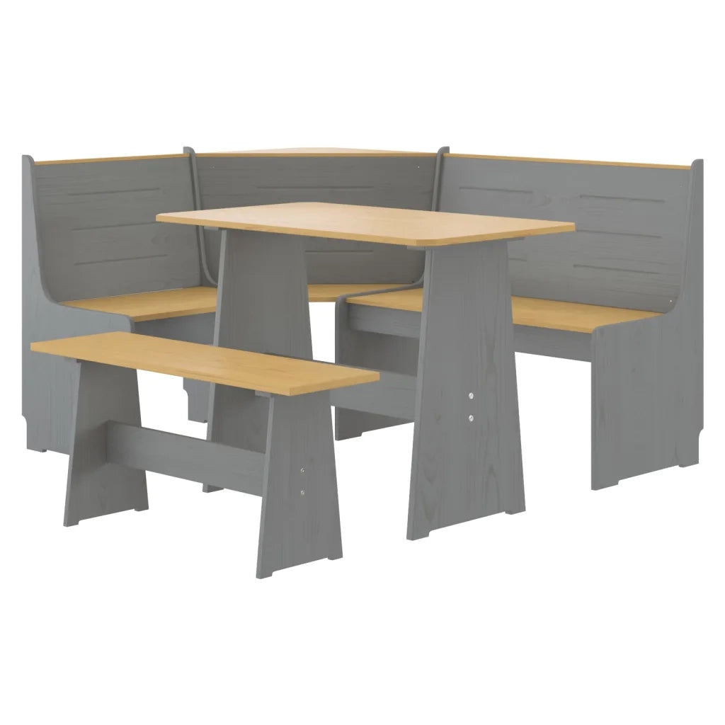 Set da Pranzo 3 pz Marrone Miele e Grigio in Legno di Pino cod mxl 12860