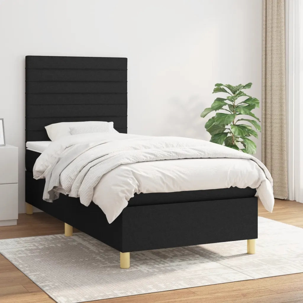Letto singolo | Letto per adulti | Giroletto a Molle con Materasso Nero 80x200 cm inTessuto