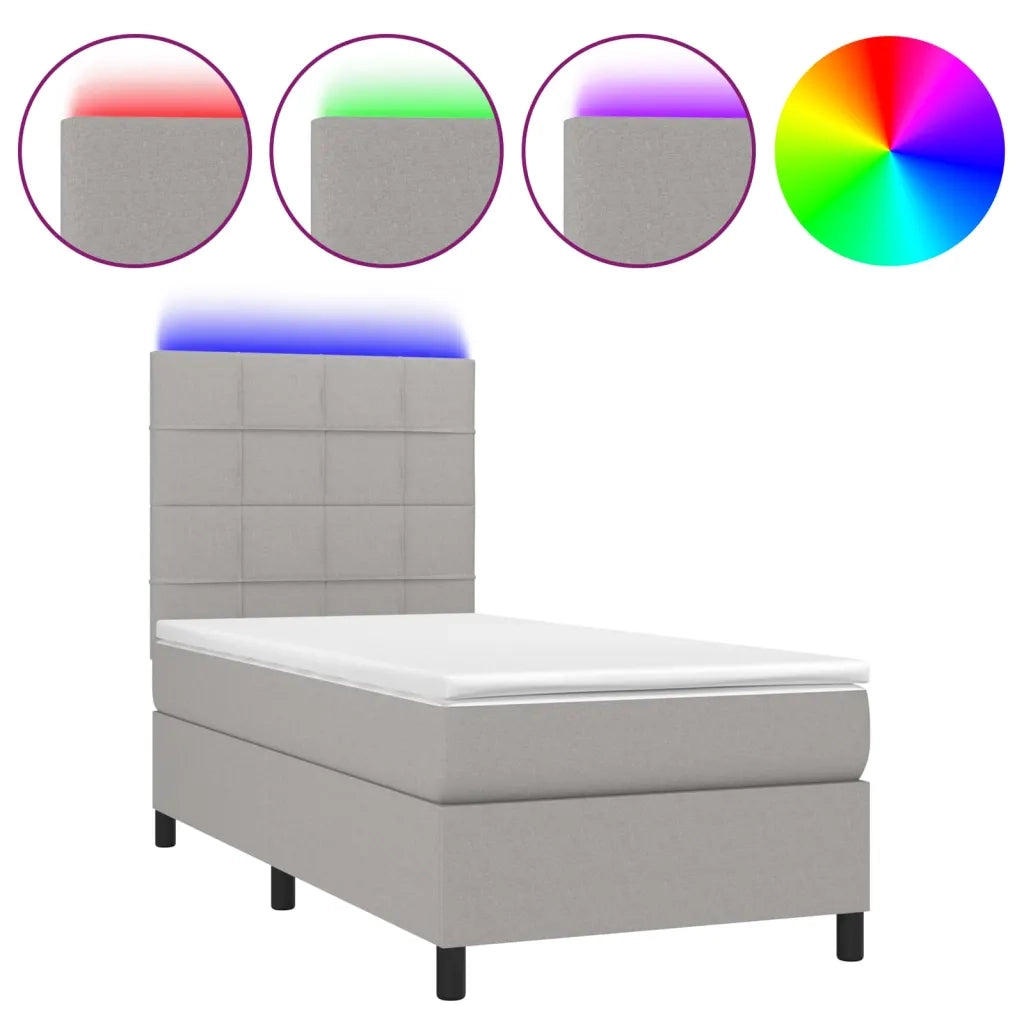 Letto a Molle Materasso e LED Grigio Chiaro 80x200 cm Tessuto cod mxl 35697