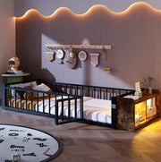 Letto singolo per bambini 90x200 cm con LED e vano, nero