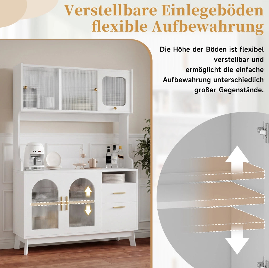 Credenza alta 120x40x178 cm in truciolare bianco con frontale in acrilico e prese USB