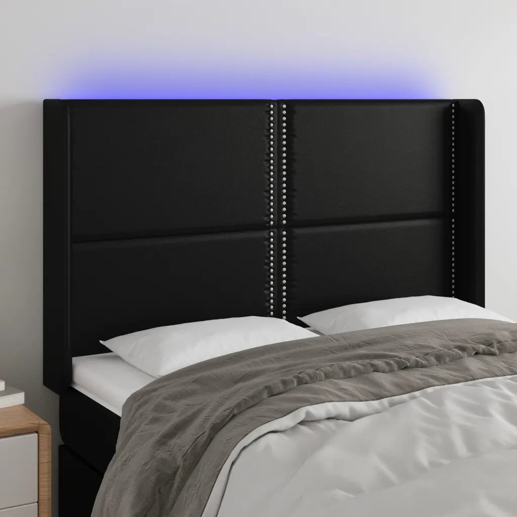Testiera a LED Nera 147x16x118/128 cm in Similpelle 3123998