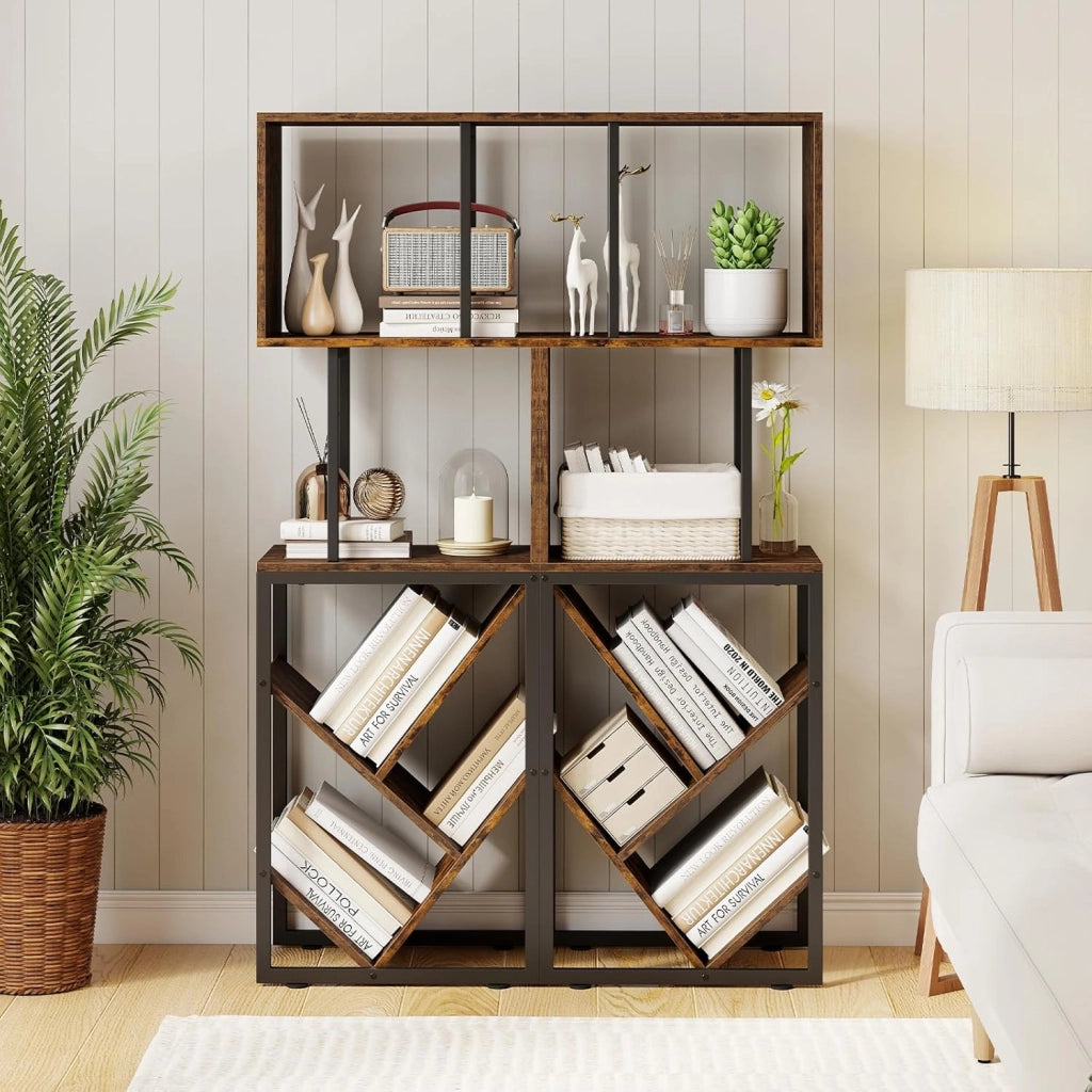 Libreria Scaffale, Librerie Verticali da Terra a 6 Ripiani Aperti, Scaffale Alto Industriale a S e Albero, 39,5 x 25 x 122 cm, per Soggiorno, Ufficio e Camera da Letto