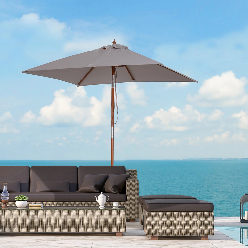 EasyComfort Ombrellone da Giardino Inclinabile 2x1.5 m a 6 Stecche con Palo in Legno di Abete, Grigio