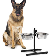 Trade Shop - Ciotola Doppia Cani Con Supporto Regolabile 2 Scodelle Acciaio Struttura Metallo -