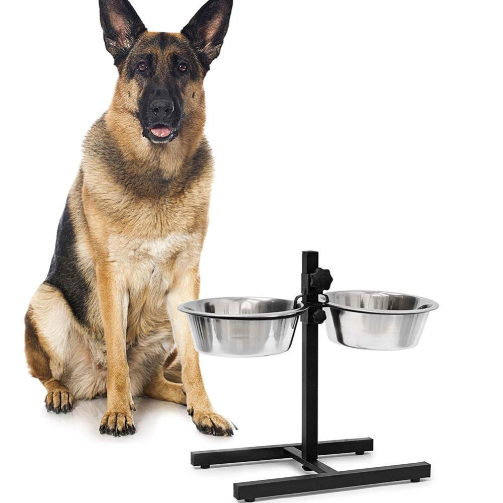 Trade Shop - Ciotola Doppia Cani Con Supporto Regolabile 2 Scodelle Acciaio Struttura Metallo -