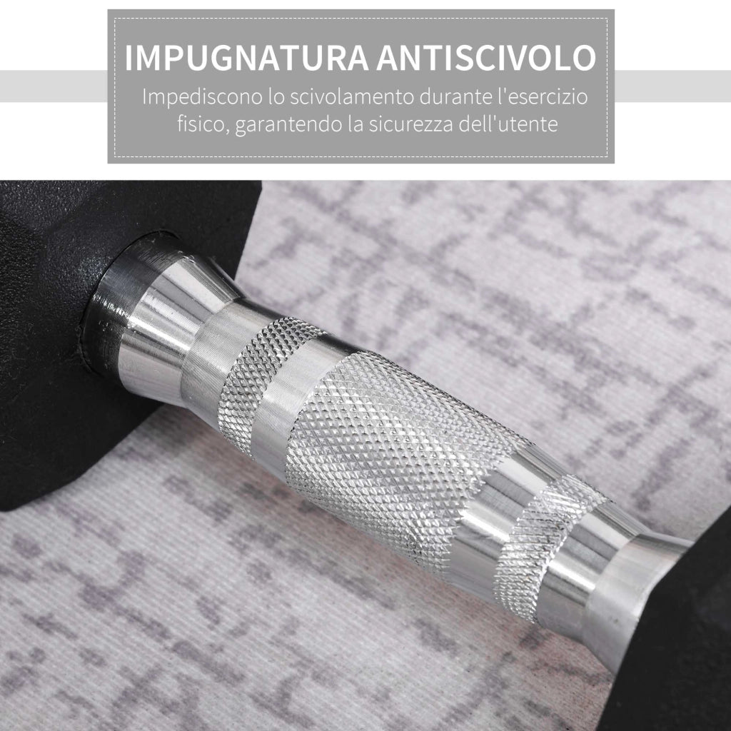 Set di 2 Manubri Esagonali da 4 kg con Presa Antiscivolo e Rivestimento in Gomma Nero