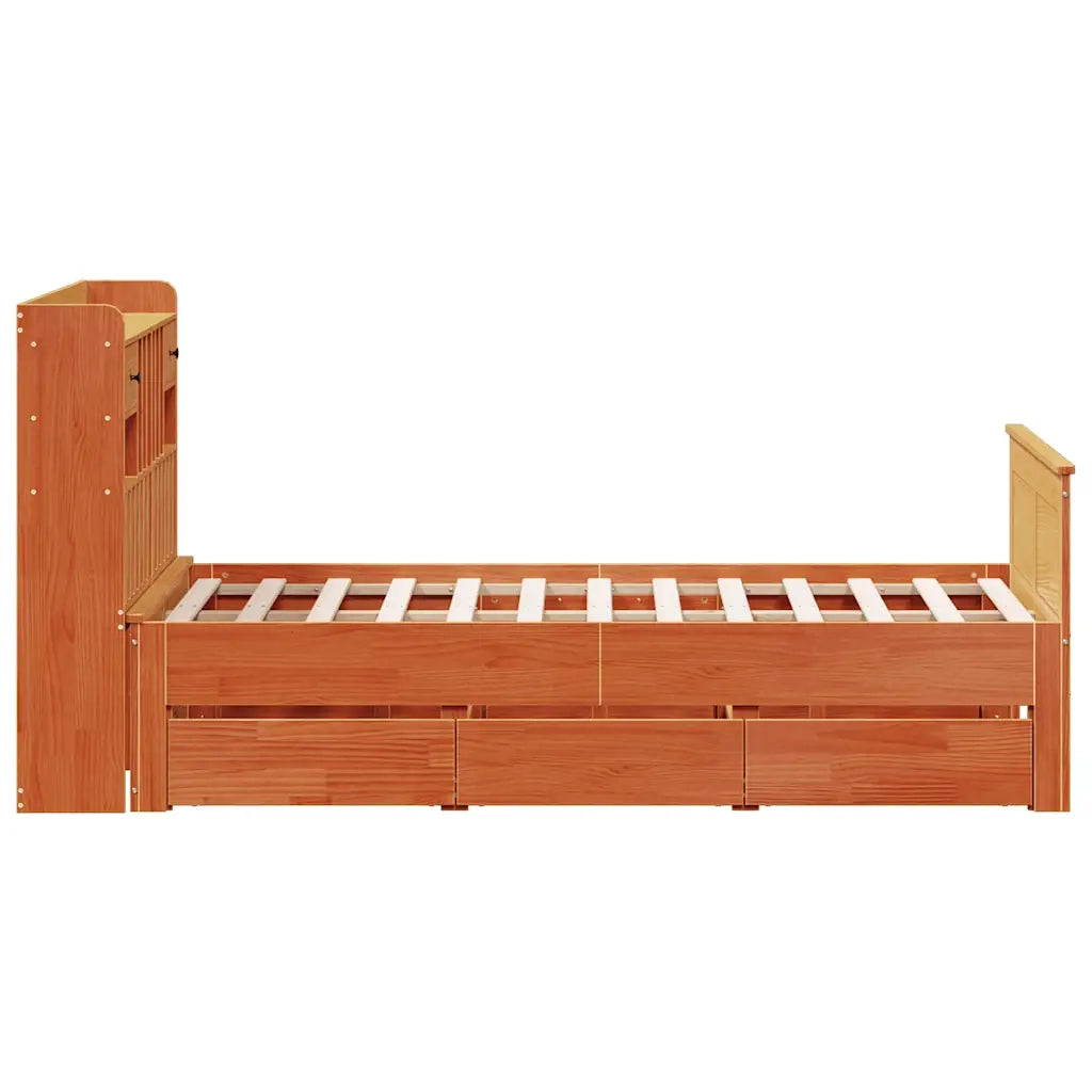 vidaXL Letto Libreria senza Materasso Marrone Cera 135x190 cm in Pino