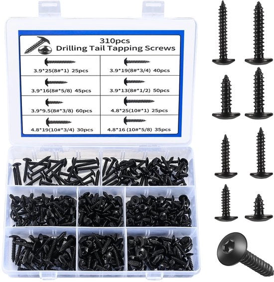 Set di viti autoalloggio con guarnizione Torx assortimento kit - viti in legno e viti per carrozzeria - nero set di viti per intonaco - ideale per costruzione e assemblaggio di mobili