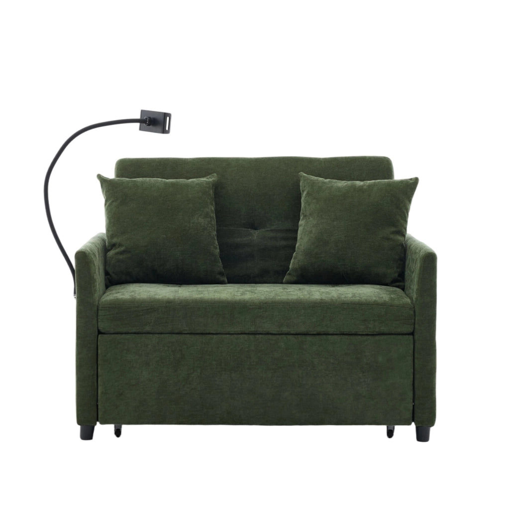 Divano letto singolo pieghevole con USB e supporto tablet verde HOMVRA