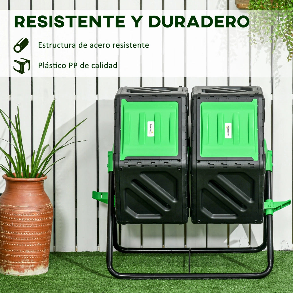 Compostatore Giardino 130L Doppia Camera Ventilazione ¨C Minimal ¨C Nero Acciaio 67x60x77 cm