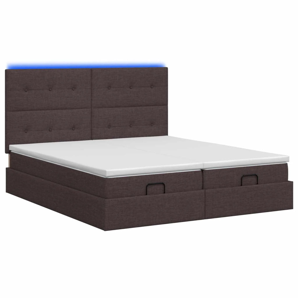 Letto Ottomano con Materasso e LED Marrone Scuro 180 x 200 cm 3458440