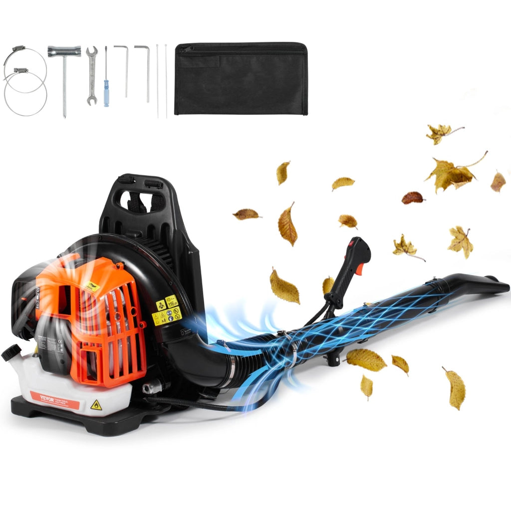 Robusto soffiatore per foglie e spazzaneve a gas, a zaino 52CC 2 tempi, serbatoio 1,37 L, 480 CFM, per giardino, prato e rimozione neve