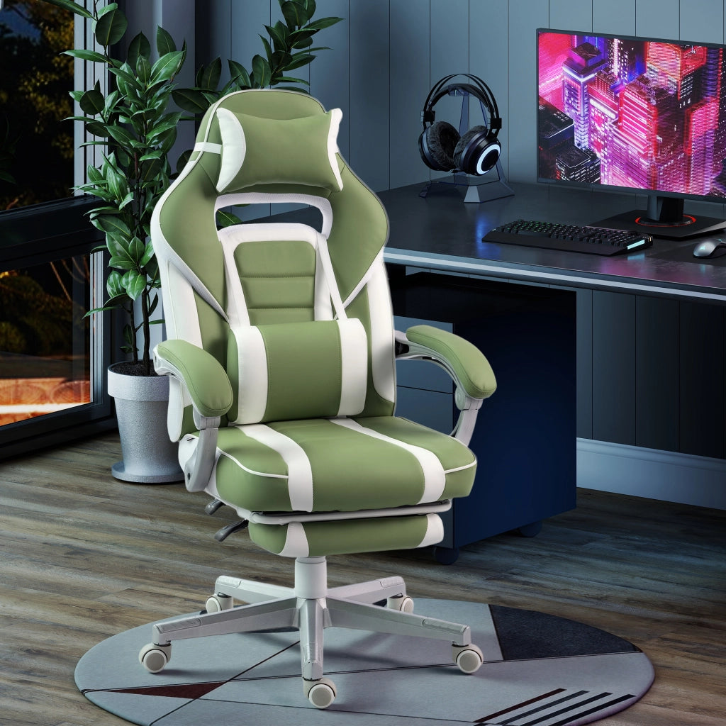Sedia da Gaming Reclinabile con Poggiapiedi e Schienale Regolabile Verde ¨C Minimal ¨C Tessuto