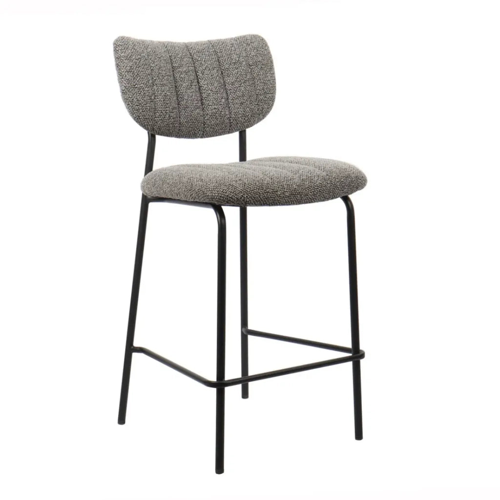Sedia da banco VENTURA – Tessuto grigio scuro – Gambe in metallo nero – Altezza 97 cm – Stile design/industriale
