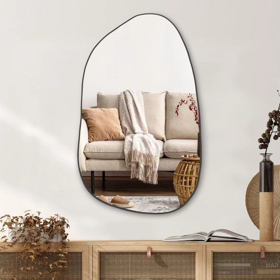 Specchio asimmetrico 85 x 52 cm, nero, decorazione moderna per soggiorno, bagno, camera da letto, ingresso