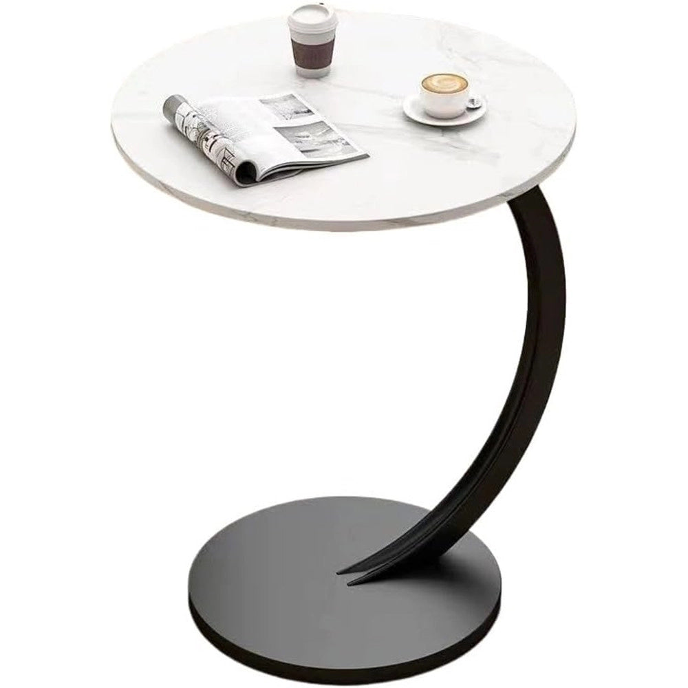 Trade Shop - Tavolino Laterale A Forma Di C Moderno Elegante Per Soggiorno Salotto Divano Camera - Bianco E Nero