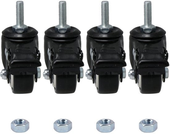 Ruote di sostituzione con freno, 4 pezzi, robuste, 240 kg, M8 x 25 mm, PU, ruote con freno a sterzo per carrelli, mobili, nero