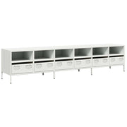 Mobile porta TV con ampio vano contenitore 202 x 39 x 43 cm design moderno per soggiorno realizzato in acciaio laminato a freddo bianco 02_0055643