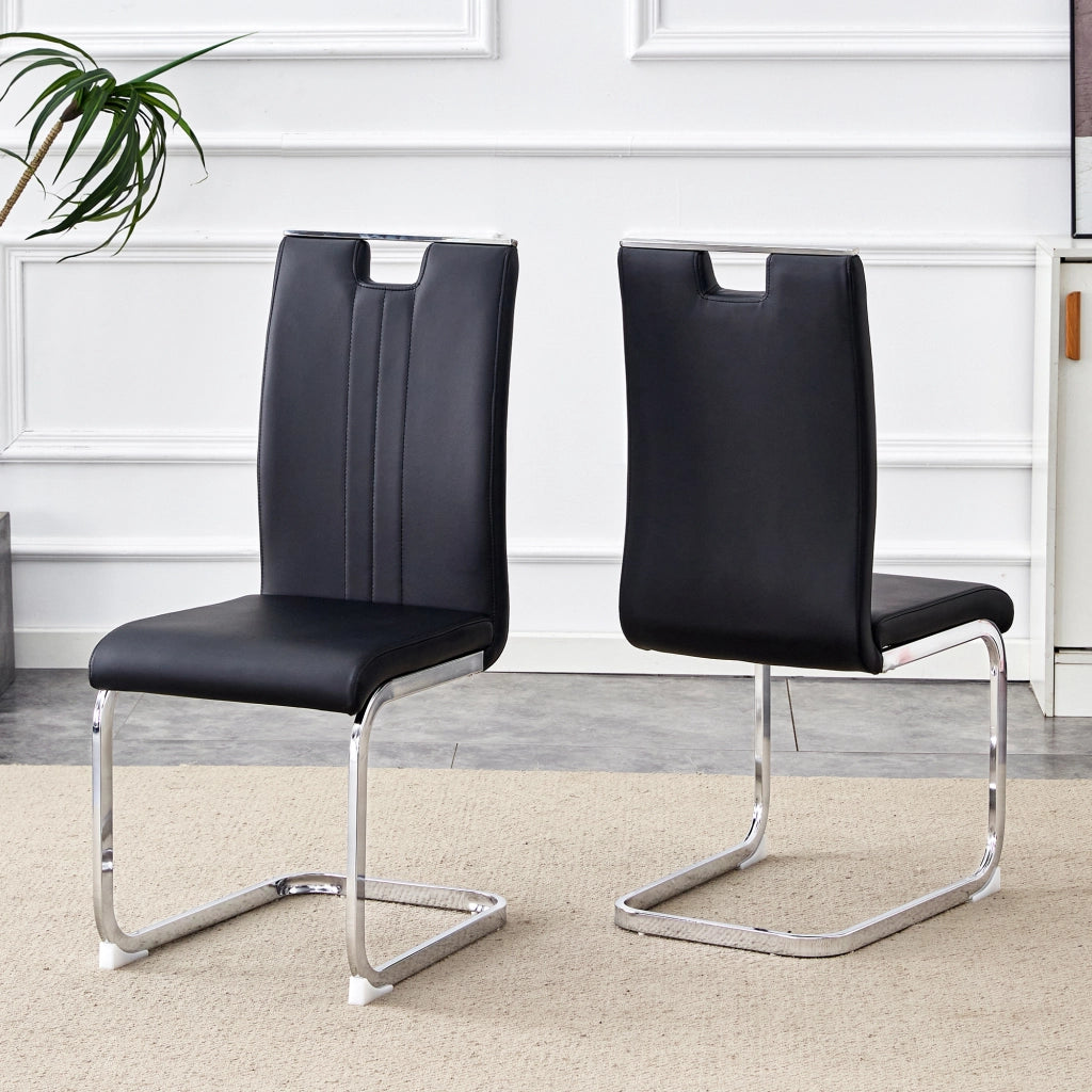 Set di 2 sedie da pranzo con schienale ergonomico e piedini antiscivolo in PU nero