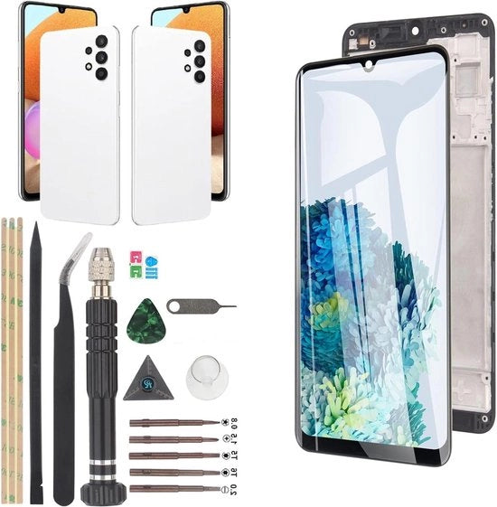 Vervanging schermo touch-display digitizer per Samsung Galaxy A32 4G/A325F/A325F/DS/A325M/A325N - nero con cornice - incluso kit.