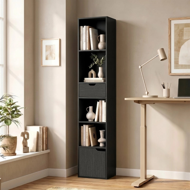 LIBRERIA 30 x 24 x 158 cm Nera con cassetto e ripiano regolabile