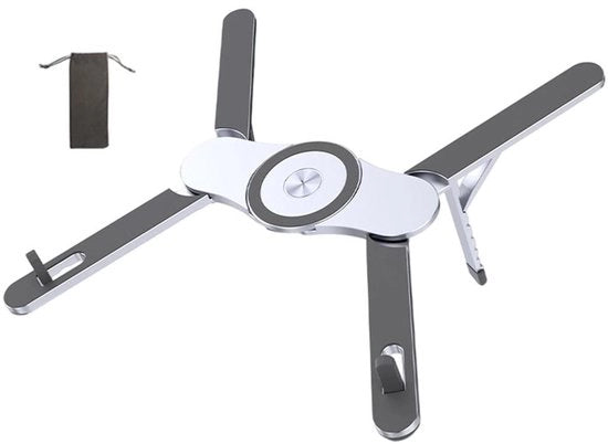 Stand per laptop magnetico, pieghevole, realizzato in lega di alluminio, leggero e portatile, angolo di inclinazione laterale regolabile su 6 posizioni, adatto per smartphone, tablet e laptop, colore argento.