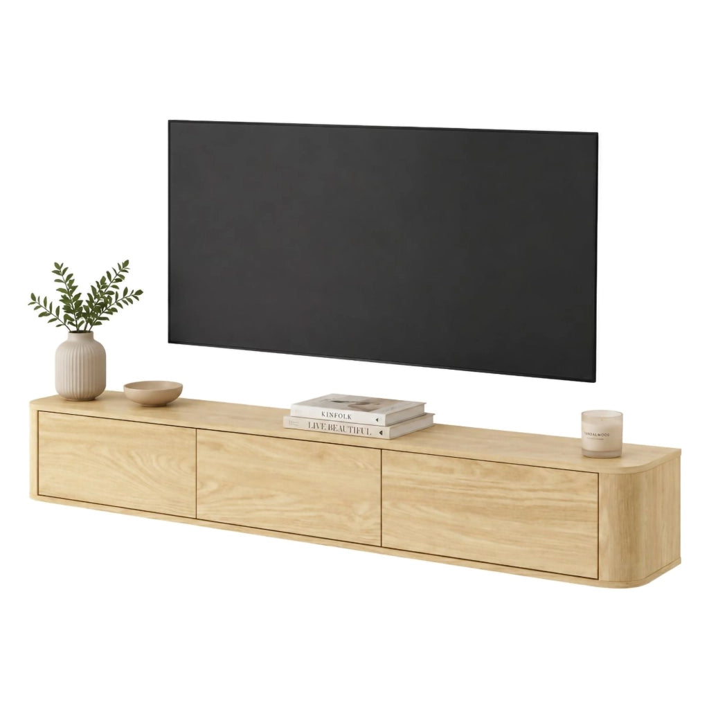 Kahate, Mobile Porta tv 3 Cassetti, 200x34x28h cm Marrone Rovere