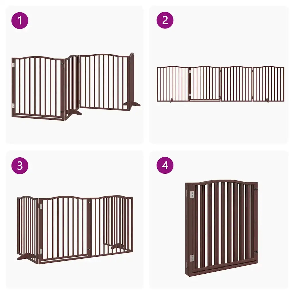 Cancello Cani Porta Pieghevole Marrone 4 Pannelli 320cm Pioppo CFW2200744