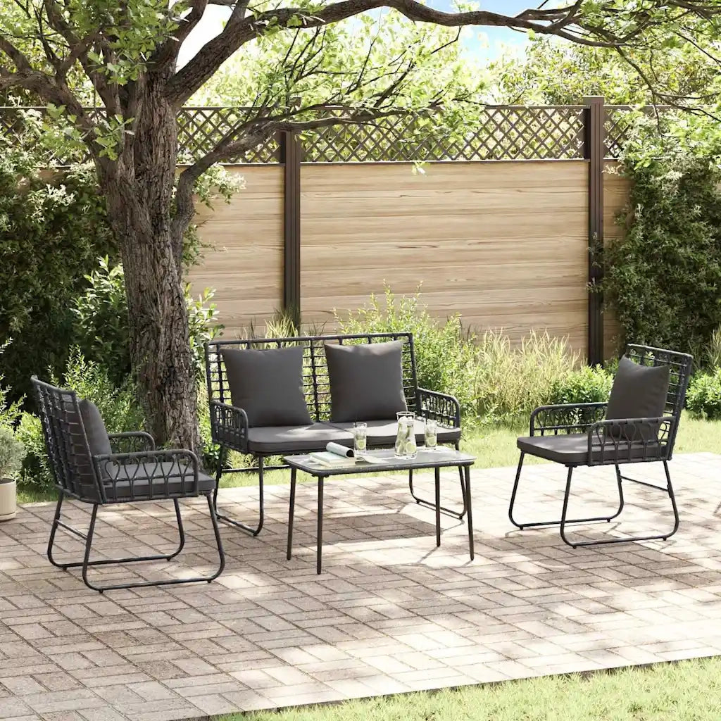 Set da Pranzo per Giardino 3 pcs Nero e antracite polyrattan 42010352