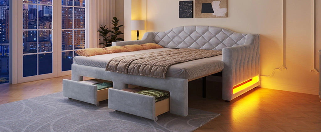 letto giornaliero imbottito grigio 90x200 cm