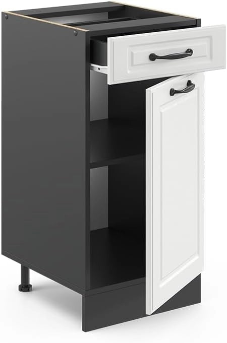 Mobiletto base per cucina R-Line, Bianco casa di campagna, 40 cm senza piano di lavoro, per la libera combinazione all'interno di sistemi cucina modulari