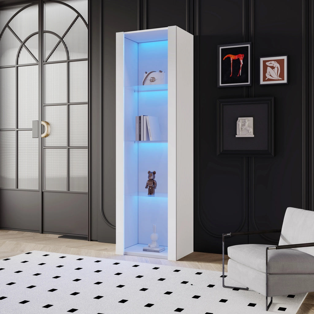 Vetrina alta bianca lucida con LED controllato tramite app; 55x38x166 cm